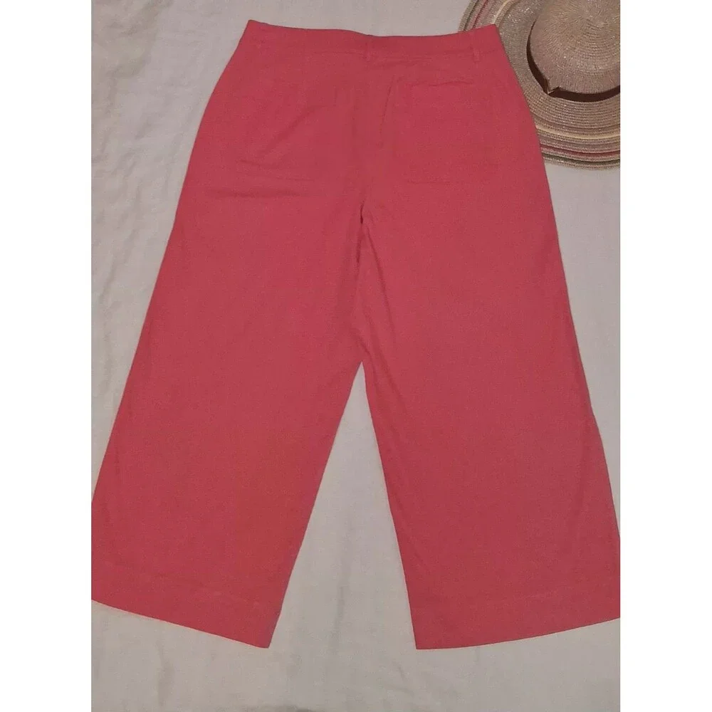 Talbots Womens 14 Coral Cotton Stretch Wide Leg Crop Pants Coastal Travel Resort